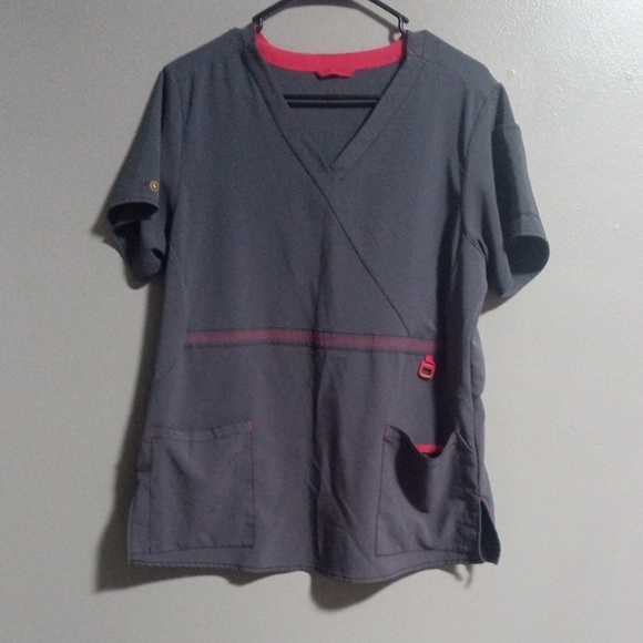Carhartt Women's Large Gray and Pink Scrub Top - Picture 1 of 6